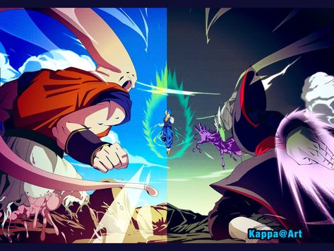 Vegito Vs Buu, Vegito Vs Zamasu, Gogeta Vs Vegito, Super Buu, Dbz Wallpapers, Gogeta And Vegito, Ball Drawing, Dragon Ball Super Wallpapers, Dragon Ball Super Art