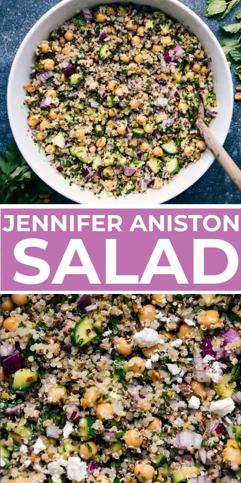 Chickpea Salad With Mint, Cucumber Chickpea Salad With Feta And Lemon, Quinoa Salad With Lemon Vinaigrette, Chick Pea And Quinoa Salad, Quinoa Chickpea Feta Salad, Zoe’s Kitchen Quinoa Salad Recipe, Kelley Salad Base, Quinoa Salad Feta Cheese, Garbanzo Quinoa Salad