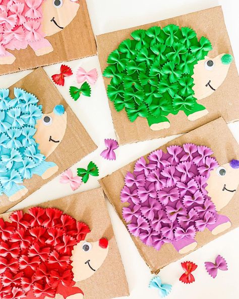 HEDGEHOG COLOR MATCH 🦔 this pasta color matching activity is so fun and a great sensory craft for kids 🌈 ✏️Draw a hedgehog shape on… | Instagram Draw A Hedgehog, Pasta Color, Macaroni Crafts, Pasta Crafts, Hedgehog Colors, Hedgehog Craft, Pasta Art, Sensory Crafts, Toddler Arts And Crafts