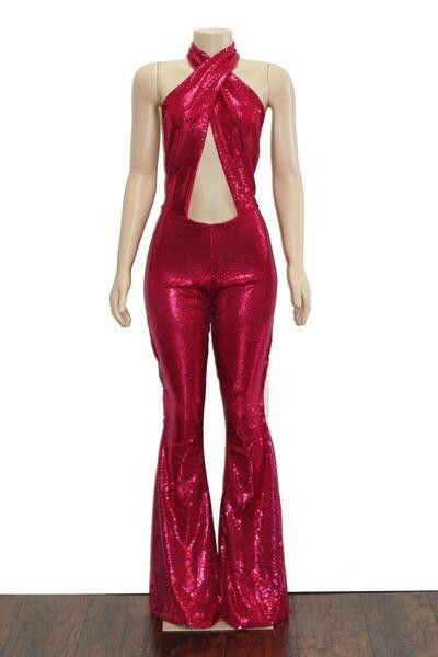 Red Sparkle Pants, 70s Jumpsuits For Women Disco, Disco Suit Woman, 70s Catsuit, 70s Sparkle Outfit, Red Disco Outfit, 70s Stage Outfit, Disco Womens Fashion, 60s Disco Fashion