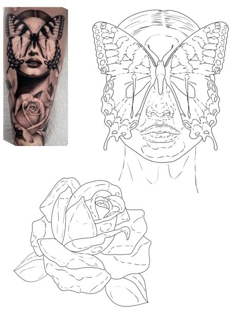 Feminine Realism Tattoo, Tattoos Stencils Outline, Dragon Tattoo Outline, Tattoo Photoshoot, Tattoo Stencil Designs, Front Neck Tattoo, Rose And Butterfly Tattoo, Butterfly Tattoo Design, Butterfly Tattoo Stencil