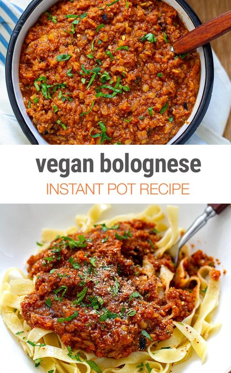 Lentil Bolognese Instant Pot, Vegan Instant Pot Pasta, Meatless Instant Pot Recipes, Instant Pot Vegetarian Recipes, Vegetarian Instant Pot Recipes, Lentils Mushrooms, Recipe With Lentils, Burger Vegetarian, Sandwich Vegetarian