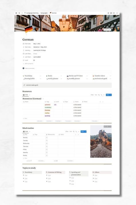 #Notion_Template_Vocabulary #Language_Notion #Notion_Template_Language #Notion_Language_Learning Notion Template Vocabulary, Notion Language Learning Template, Notion Template Language, Aesthetic Dashboard, Language Learning Planner, Language Planner, Notion Journal, Study Vocabulary, Study Planner Free