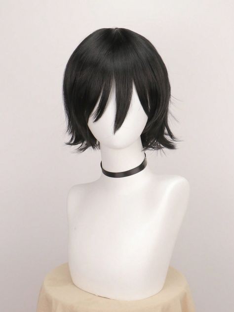 Preto  Collar  Fibra de alta temperatura  Perucas Cos tecidas Embellished Collar Drawing Reference, Anime Wigs Short, Black Clover Cosplay, Short Black Hair Wig, Black Wig Short, Cosplay Hairstyles, Boy Wig, Short Black Wig, Short Black Wigs