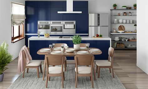 Minimum 17 ft x 10 ft for kitchen cum dining room dimension for 6 Kitchen Cum Dining Ideas, Modular Kitchen Interior, Industrial Style Dining Table, Modern Kitchen Open, Dining Room Layout, Large Open Kitchens, Dining Room Dimensions, Dining Ideas, Sleek Kitchen