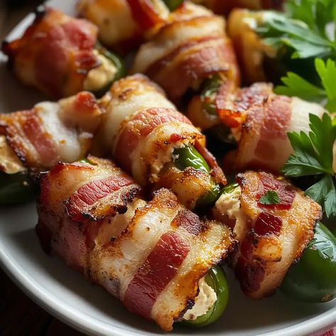 Discover our recipe for bacon wrapped jalapeno poppers! Learn how to make this crowd-pleasing appetizer that's spicy, cheesy, and oh-so-crispy Jalapeno Popper Recipes Bacon Wrapped, Air Fryer Jalapeno Poppers Bacon Wrapped, Bacon Wrapped Stuffed Peppers, Jalapeno Bacon Wrapped, Wrapped Appetizers, Best Jalapeno Poppers, Wrapped Jalapeno Poppers, Christmas Gala, Bacon Jalapeno Poppers