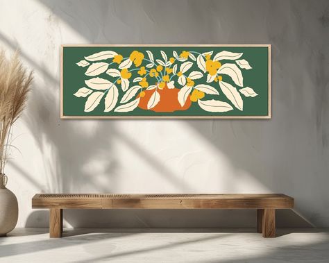 Framed Canvas Art Large, Abstract Botanical, Long Horizontal Art, Long Narrow Art, Minimalist MCM, Wide Art, Green Yellow Matisse Floral Art - Etsy Narrow Art, Matisse Leaf, Long Narrow Wall Art, Narrow Wall Art, Horizontal Art, Wide Art, Earthy Living Room, Botanical Floral Art, Horizontal Wall Art