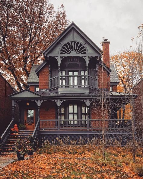 Botanical Greenhouse, Leaves On The Ground, Toronto Houses, Victorian Style House, Casa Exterior, Victorian Architecture, Victorian House, Cute House, Gothic House