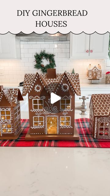 Kelsi Savage on Instagram: "❄️ DIY Gingerbread Houses ❄️⁣ ⁣ I love the pottery barn gingerbread houses so I wanted to try and recreate them using these craft houses I picked up at hobby lobby - they came in a pack of 3 for only $11! I used some spray paint and white fabric paint to turn into these into cute gingerbread houses! ⁣It was so relaxing painting these!! .⁣ .⁣ .⁣ .⁣ #christmas #diychristmas #christmasdiy #christmascraft #christmascrafts #diycrafts #christmastime #gingerbread #gingerbreadhouse #gingerbreadhouses #holidays #holidaycrafts" How To Paint Gingerbread House, Gingerbread House Simple Ideas, Diy Painted Gingerbread House, Gingerbread Houses Decor, Making Gingerbread Houses Aesthetic, Painted Gingerbread Houses On Wood, Decorating With Gingerbread Theme, Paint Gingerbread House, Diy Wooden Gingerbread House