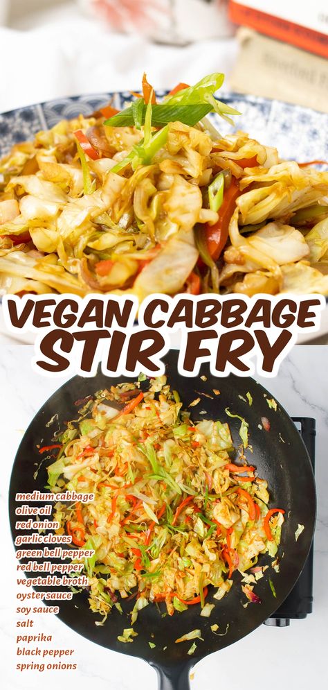 Try this easy stir-fry cabbage recipe for a healthy and flavorful vegetable side dish! This simple vegan recipe is perfect for a delicious lunch or dinner with a low-carb and gluten-free diet. Enjoy! Vegan Stir Fry Vegetables, Cabbage Recipes Vegetarian, Healthy Fried Cabbage Recipes, Stir Fry With Cabbage, Stir Fried Cabbage, Sauteed Cabbage Recipes Healthy, Cabbage Recipe Vegetarian, Stir Fried Vegetables Recipe, Stir Fry Cabbage