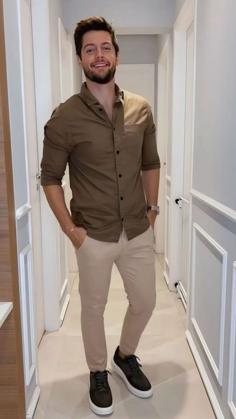 Formal Shirt Outfit For Men, Smart Casual Menswear Work Business, Khaki Shirt Outfit For Men, Formal Mens Fashion Office, Khakis Outfit Men, Casual Outfit For Office, Dressy Casual Men, Shirt Outfit Men Formal, Men Formal Outfit Classy