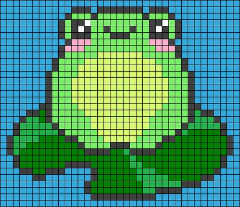 Anime Perler Bead Patterns, Frog Cross Stitch, Frog Lily Pad, Graph Crochet, Easy Pixel Art, Pixel Art Templates, Diy Perler Bead Crafts, Pixel Crochet, Pixel Art Grid