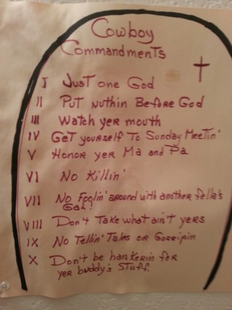 Cowboy Rules at Sedona Cowboy Church..Sweet AZ Cowboy Scripture, Cowboy Rules, Cowboy Phrases, Cowboy Slang, Cowboy Code Of Ethics, Cowboy Ethics, Funny Cowboy Memes, Cowboy