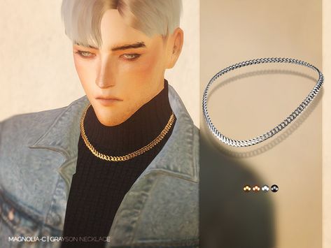 sims 4 cc // custom content makeup // cuban chain // Magnolia-C - Grayson Necklace Sims 4 Male Accessories Patreon, Sims 4 Male Chain Necklace, Sims 4 Cuban Chain, Sims 4 Cc Clothes Male Accessories, The Sims 4 Cc Jewelry Male, Sims 4 Cc Gold Chain Male, Sims 4 Chains Male, Sims 4 Mens Jewelry, Chains Cc Sims 4