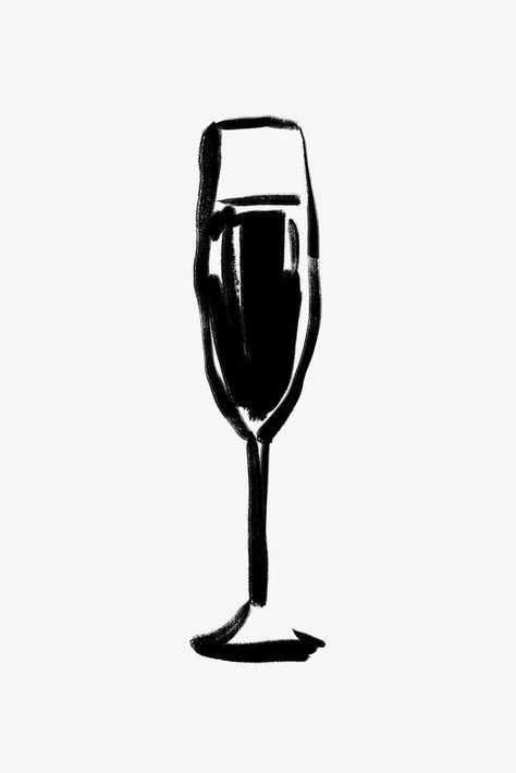 Brush Illustration Design, Mimosa Illustration Drink, Champagne Line Art, Champagne Glasses Illustration, Napkin Illustration, Glass Of Wine Illustration, Champagne Drawing, Wine Doodle, Drinking Illustration