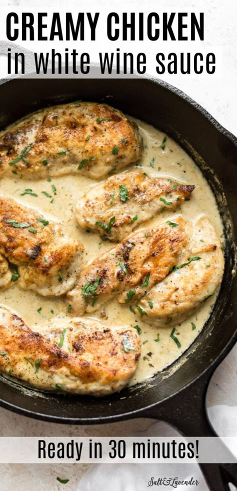 Cooking Wine Recipes, Chicken In White Wine Sauce, Chicken In White Wine, Chicken White Wine Sauce, White Wine Chicken, Resepi Biskut, Creamy Chicken Recipes, White Wine Sauce, Sauce For Chicken