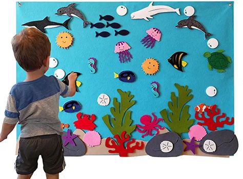 Diy Quiet Book, Ocean Aquarium, Flannel Board Stories, Diy Quiet Books, Flannel Board, Learning Shapes, Fishing Kit, Fishing Decor, Ocean Decor