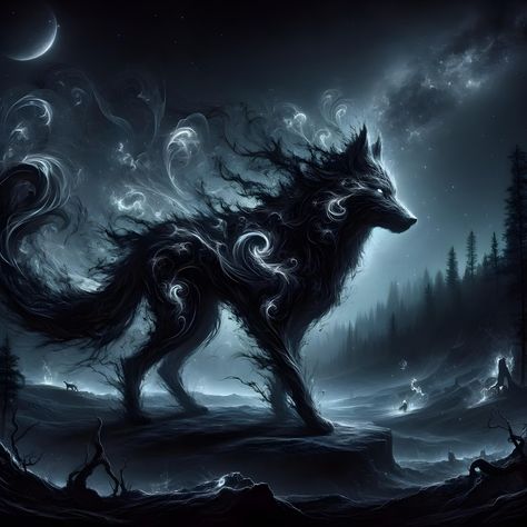 White Wolf With Black Markings, Wolf Like Creature, Wolf Fantasy Aesthetic, Snow Wolf Wallpaper, Shadow Animals Art, Wallpaper Backgrounds Wolf, Magic Wolf Fantasy Art, Wolf Wallpaper Laptop, Wolves Fantasy Art