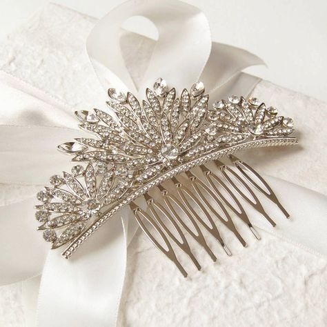 Hollywood Wedding Hair, Gatsby Hair, Bridesmaid Hair Comb, Old Hollywood Wedding, Silver Hair Comb, Art Deco Hair, Great Gatsby Wedding, The Roaring Twenties, Hollywood Wedding