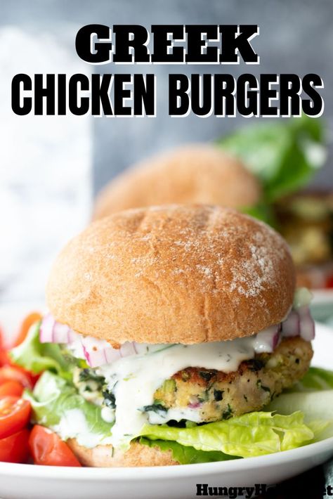 Greek Chicken Burgers Tzatziki, Greek Burgers Chicken, Spinach Feta Chicken Burgers, Greek Ground Chicken Recipes, Nightly Meals, Greek Chicken Burgers, Feta Burgers, Mediterranean Burger, Spinach Feta Chicken