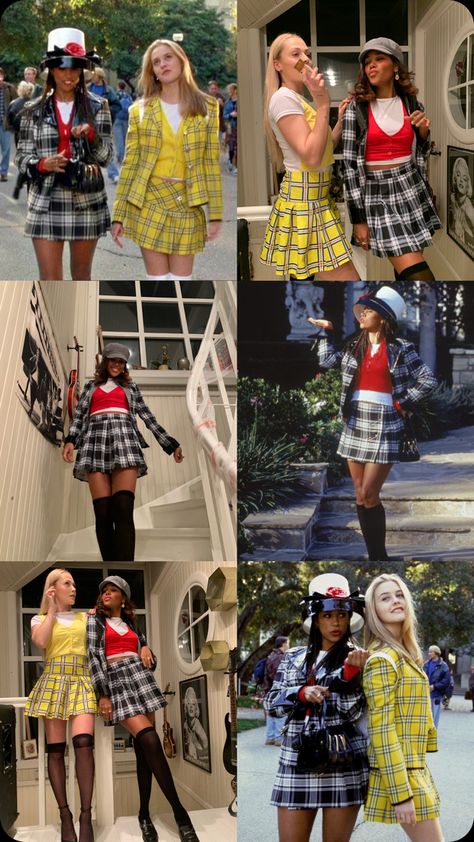 Clueless Best Friend Costumes, Clueless Trio Halloween Costume, 90s Clueless Outfits, Clueless Duo Costume, Halloween Costumes Brown Skin, Clueless Halloween Costume Duo, Clueless Inspired Outfits 90s Fashion, Dione Clueless Outfit, Clueless Couple Costume