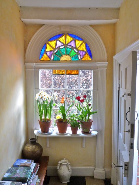 Stained glass half moon top light window, Frome, Somerset Stained Glass Above Doorway, Circular Stained Glass Window, Round Stained Glass Windows, Half Round Window, Frome Somerset, Cozy Window Seat, Leadlight Windows, Diy Stained Glass Window, Light Window