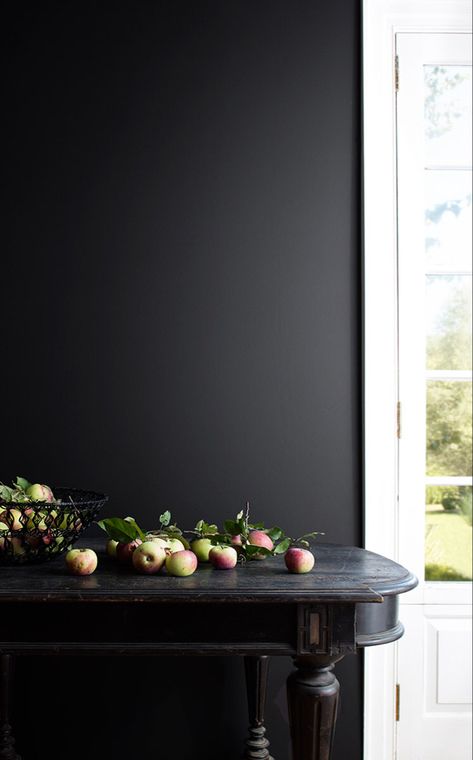 Benjamin Moore - Century - Obsidian Q5 - Making it Lovely Wall Colours, Black Interior Doors, Matte Paint, Dark Walls, Paint Line, Dark Interiors, Black Furniture, Interior Paint Colors, Pink Interior