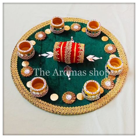 For booking Whatsapp us at +923342470603 Mehndi Tray Decoration Ideas, Mehndi Plates Decoration, Mehndi Accessories, Mehndi Decoration Ideas, Mehndi Thaal, Happy Birthday Sister Funny, Mehndi Decoration, Kalash Decoration, Asian Wedding Decor