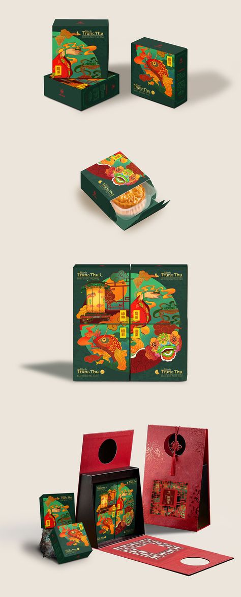 Mooncake Festival Design, Mooncake Packaging Design Creative, Festive Packaging Design, Chinese Food Packaging Design, Mid Autumn Illustration, Mooncake Box Design, Dragon Packaging, Chinese Food Packaging, Box Design Package