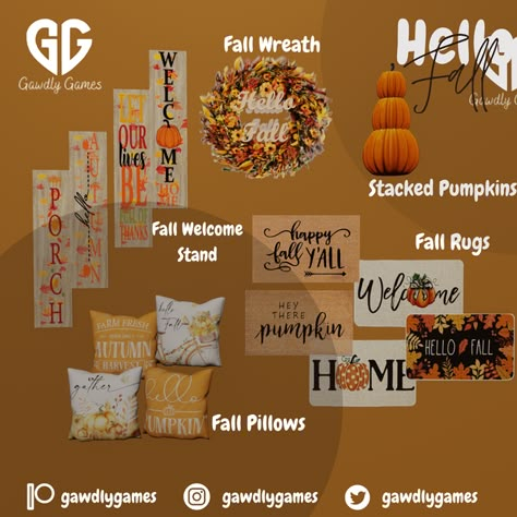 Hello Fall! | Patreon Sims 4 Fall Decor, Sims 4 Seasons, Black Simmer, Porch Pumpkins, Tumblr Sims 4, Play Sims, Stacked Pumpkins, Sims Four, Sims 4 Cc Furniture