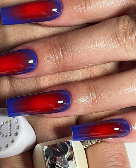 Acrylic nails, gel nails, aura nails Nail Aura Art, Gel Nail Designs Aesthetic, Hozier Inspired Nails, Aura Nail Design, Acrylic Nail Aesthetic, Aura Nails Aesthetic, Acrylic Nails Ideas Aesthetic, Red And Blue Nails Design, Acrylic Nail Inspo Aesthetic