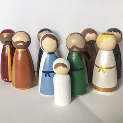 Nativity Peg People, Painting Peg Dolls, Peg Dolls Nativity, Thanksgiving Peg Dolls, Painted Peg People, Winter Peg Dolls, Saint Peg Dolls, Painted Peg Dolls, How To Paint Peg Dolls