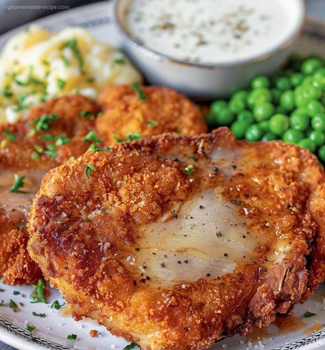 Country Fried Pork Chops | Classic Comfort Food Recipe - My Home Made Recipe Fried Thick Pork Chops, Fry Pork Chop Recipes, Fried Pork Chop Recipes Bone In, Southern Pork Chop Recipes, Fried Pork Tenderloin Recipes, Pork Chop Recipes Fried, Fries Pork Chops, Breaded Pork Chops Fried, Fried Pork Chops Skillet