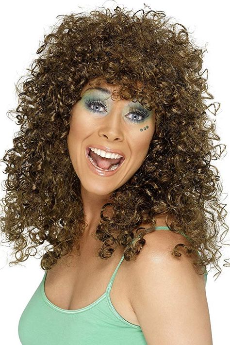 Amazon.com: Smiffy's Women's Long Black Curly Hair Wig, One Size, Boogie Babe Wig, 42064: Clothing Spiral Perms, Spiral Perm, Getting A Perm, Brown Curly Hair, Really Long Hair, Air Dry Hair, Curly Hair Wig, Brown Wig, Types Of Curls