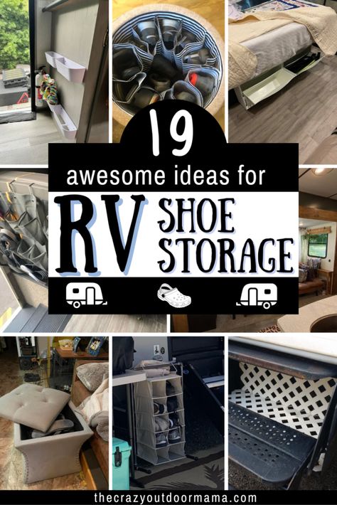 Camper Shoe Storage Ideas Entryway, Rv Shoe Rack, Caravan Shoe Storage Ideas, Rv Shoe Storage Ideas Travel Trailers, Campervan Shoe Storage, Shoe Storage In Rv, Van Shoe Storage, Trailer Shoe Storage, Shoe Storage For Rv