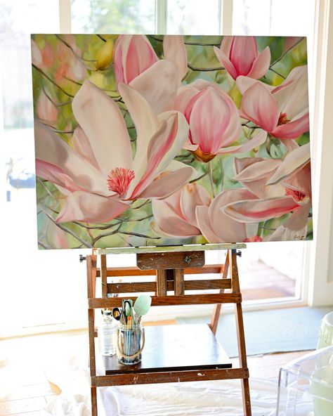 Magnolia Painting, Oil Flowers, Billy Kidd, Japanese Magnolia, Magnolia Paint, Art Basics, Tablescape Inspiration, Shop Artwork, Canvas Painting Landscape