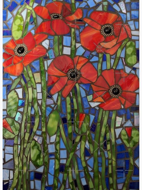 Poppy Mosaic, Stained Glass Poppy, Mosaic Quilts, Mosaic Windows, Sunflower Mosaic, Mosaics Art, Mosaic Hearts, Mosaic Furniture, Flower Mosaic