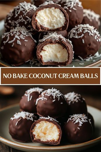 Whip up these delicious no bake coconut cream balls in just minutes! Made with creamy coconut and a hint of sweetness, they are the perfect treat for any occasion. Ideal for holiday desserts or quick snacks, these bite-sized delights will satisfy your sweet tooth without the fuss of baking. Almond Joy Coconut Balls, No Bake Coconut Cream Balls Recipe, Coconut Bom Boms, Christmas Desserts Coconut, Coconut Cream Truffles, Things To Make With Coconut Cream, New Years Sweet Treats, Holiday Snack Gift Ideas, Coconut Cream Cheese Balls