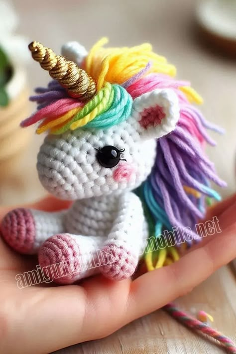 Amigurumi Magical Unicorn Free Pattern-1 – Free Amigurumi Crochet Mini Unicorn Crochet Pattern Free, Unicorn Crochet Pattern Free, Crochet Unicorn Pattern Free, Unicorn Crochet Pattern, Unicorn Christmas Ornament, Crochet Unicorn Pattern, Unicorn Crochet, Dolls Crochet, Crochet Panda