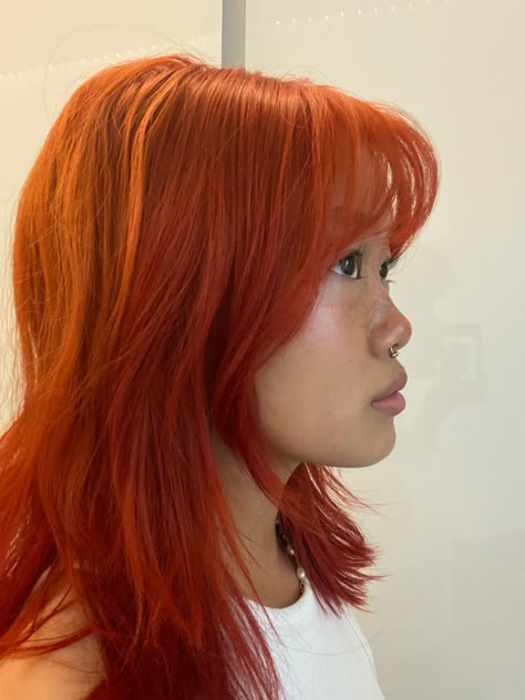 Orange Hair Medium Skin, Orange Roots Red Hair, Fiery Orange Hair, Burnt Orange Hair Dye, Orange Hair Shades, Orange Hair With Highlights, Golden Orange Hair, Red Orange Hair Color, Bright Ginger Hair