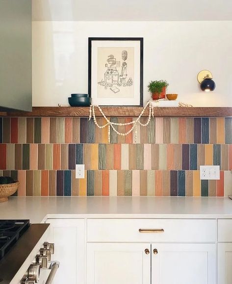 Colourful Backsplash, Rainbow Kitchen, Colorful Backsplash, Forest Hill, Color Interior, Up House, On The Horizon, Dream House Decor, Kitchen Colors