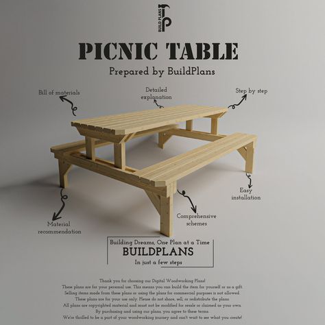 DIGITAL PDF DOWNLOAD ONLY Designed specifically for you to relax and enjoy your outdoor space. This bench is designed to suit your patio or terrace. In the PDF you will access, the product is explained step by step in its simplest form so that everyone can apply it. Dimensions: The product consists of dimensions 57 inches width, 75 inches long and 30 inches height. File content: - Easy to follow furniture Plans with every step explained in detail - Comprehensive material list prepared specifical Garden Table Plans, Diy Picnic Table, Picnic Table Plans, Table Build, Advanced Woodworking Plans, Kids Picnic Table, Build Plans, Backyard Furniture, Woodworking Furniture Plans