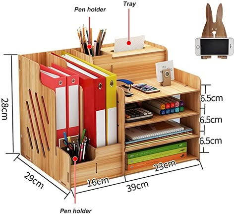 Office Document Storage, Office Supply Storage, Diy Desktop, Desk Organization Diy, Desk Organiser, Wooden Desk Organizer, Desk Diy, Desk Organizer Set, Wooden Organizer