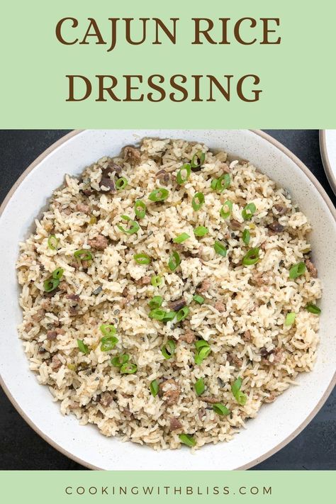 Rice Dressing Thanksgiving, Wild Rice Dressing Stuffing, Rice Dressing Cajun, Cajun Rice Dressing Recipe, Cajun Rice Dressing, Rice Dressing Recipe, Chicken Broth Rice, How To Reheat Rice, Cajun Rice