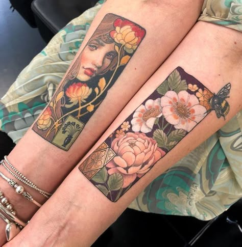 Ethereal Tattoos For Women, Hannah Flowers, Botanisches Tattoo, Flowers Tattoos, Art Nouveau Tattoo, Nouveau Tattoo, Instagram Flowers, Tatuaje A Color, Time Tattoos