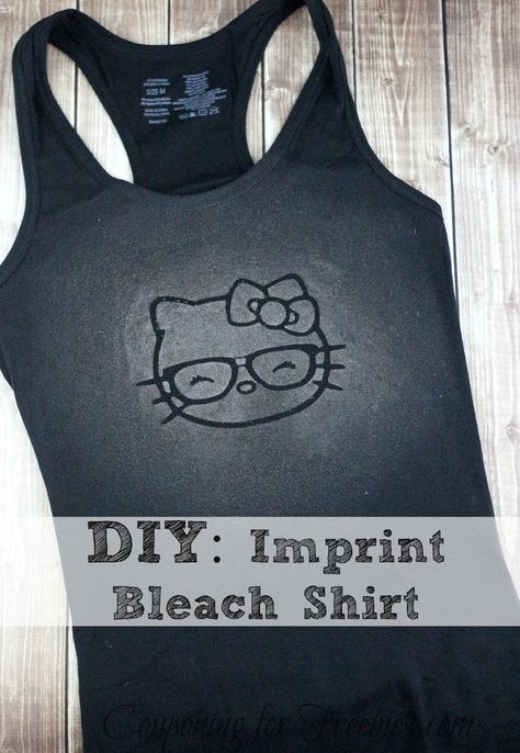 DIY Hello Kitty Imprint Bleach Shirt Diy Hello Kitty, Bleach Shirt, Thrifty Diy, Charmmy Kitty, Frugal Recipes, Cheap Crafts, Hello Kitty Stuff, Shirt Diy, Tshirt Crafts