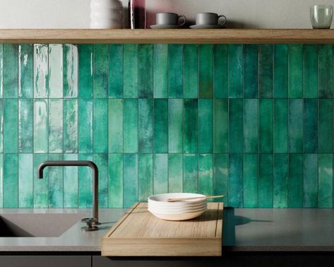 Teal Kitchen Backsplash, Turquoise Kitchen Tiles, Black Kitchen Backsplash, Herringbone Tile Wall, Blue Tile Backsplash Kitchen, 70s Style Home, Grey Kitchen Tiles, Blue Kitchen Tiles, Green Kitchens