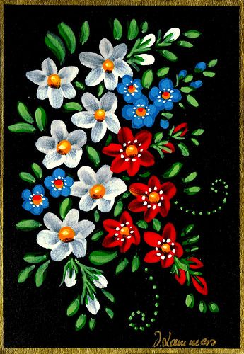 Handpainted card Flowers (2) | by Viveca Lammers Black Canvas Art, Black Canvas Paintings, Acrylic Painting Flowers, Folk Art Flowers, Boat Art, Pola Sulam, Flower Art Images, Tole Painting, Amazing Art Painting