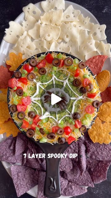 Taco Graveyard Dip, Spooky 7 Layer Dip, 7 Layer Bean Dip Halloween, Spooky Halloween 7 Layer Dip, Halloween 7 Layer Dip, Mashed Beans, Mexican Layer Dip, 7 Layer Dip, Can Diced Tomatoes