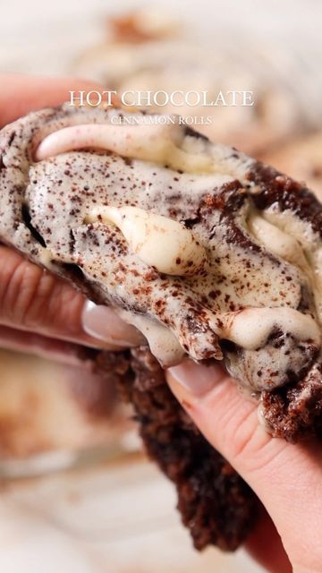 Rosie Brown on Instagram: "Hot Cocoa Cinnamon Rolls ☕️ 🍫 It’s officially hot chocolate season!! These hot chocolate cinnamon rolls are inspired by the drink of the season with perfectly pillowy soft chocolate dough filled with a chocolatey cinnamon filling and gooey marshmallows slathered with a creamy whipped frosting. The recipe requires no eggs and can be made with all dairy free ingredients. Find the full video, recipe and method via subscription! 🎄 #eggfree #dairyfree #christmasfood #vegan #theholiday #holidays #christmastime #cinnamon #cinnamonrollrecipe #chocolate #eggfreebaking #hotchocolate #hotcocoa" Hot Cocoa Donut Recipe, Hot Cocoa Bread, Hot Cocoa Rolls, Hot Chocolate Rolls, Hot Cocoa Cinnamon Rolls, Hot Cocoa Desserts, Hot Chocolate Cinnamon Rolls, Hot Chocolate Cinnamon, Chai Cinnamon Rolls